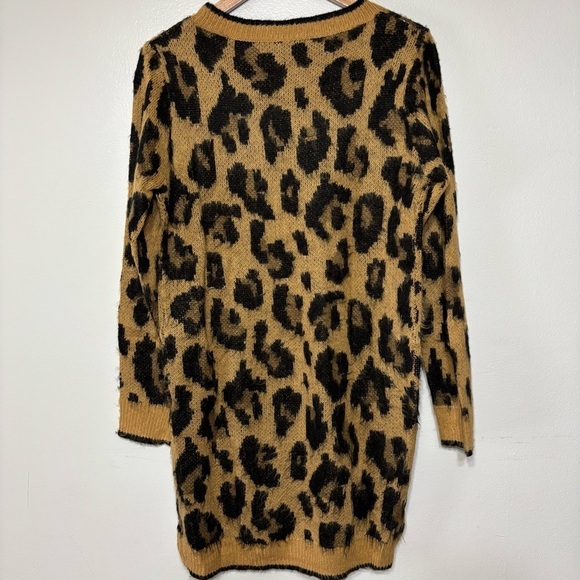 Umgee Brushed Knit Long Sleeve Leopard Print Sweater Dress Size S Knee Length - Picture 6 of 6